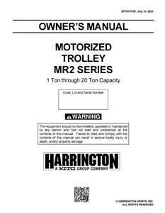 Harrington MR2 Series Motorized Hoist Trolley Manual
