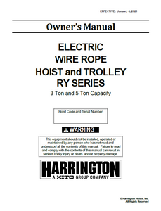 Harrington RY Series- 3 to 5 Ton Wire Rope Hoist & Trolley Manual Harrington RY Series- 3 to 5 Ton Wire Rope Hoist & Trolley Manual