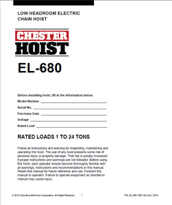 Chester EL-680 Electric Chain Hoist Manual
