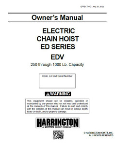 Harrington EDV Electric Chain Hoist Manual Rev 7/22