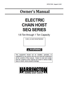 HARRINGTON SEQ ELECTRIC CHAIN HOIST MANUAL REV.8/2021