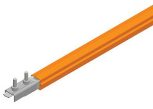 Conductix Safe-Lec 2 100A, Galvanized Steel Conductor Bars with Splice Installed, Orange Cover Conductix Safe-Lec 2 100A, Galvanized Steel Conductor Bars with Splice Installed, Orange Cover