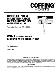 Coffing WR-1 Electric Wire Rope Hoist  Manual Coffing WR-1 Electric Wire Rope Hoist  Manual