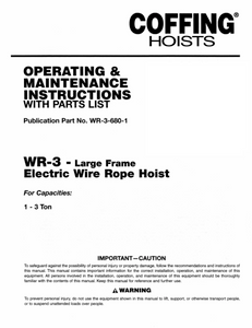Coffing WR-3 Electric Wire Rope Hoist  Manual Coffing WR-3 Electric Wire Rope Hoist  Manual