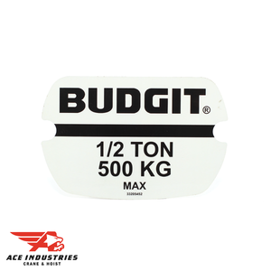 Enhance safety with Capacity Label Budgit 1/2 Ton - 33205452. Clear load capacity info for safe operations. Enhance safety with Capacity Label Budgit 1/2 Ton - 33205452. Clear load capacity info for safe operations.