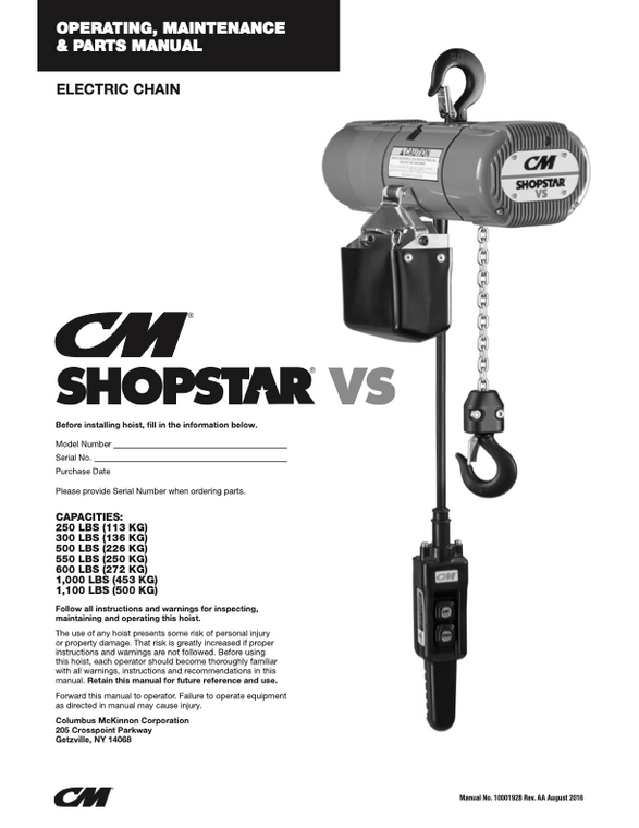 CM Shopstar VS Electric Chain hoist