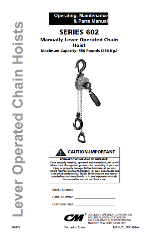 CM Lever 602 Manual