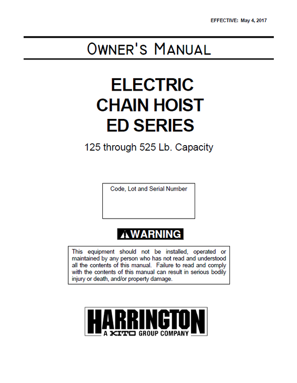 Harrington ED Series Electric Chain Hoist