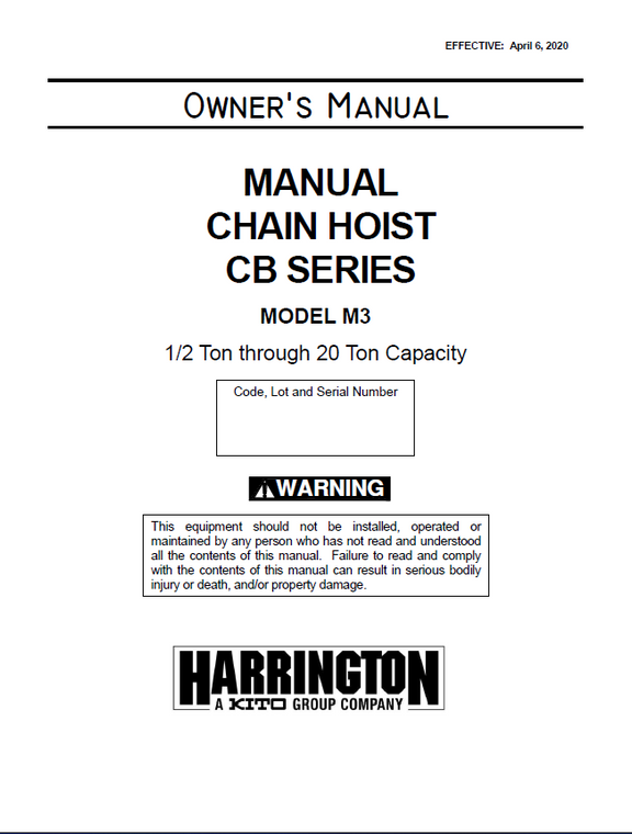 Harrington CB Series Chainfall Manual
