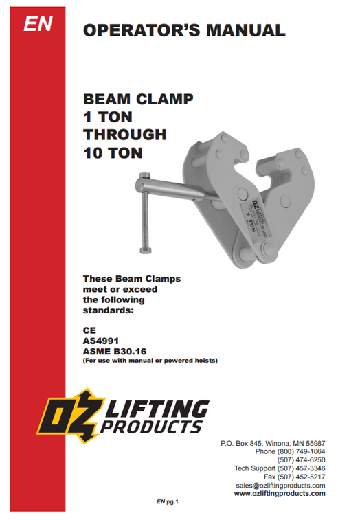 OZ Lifting Beam Clamp Manual