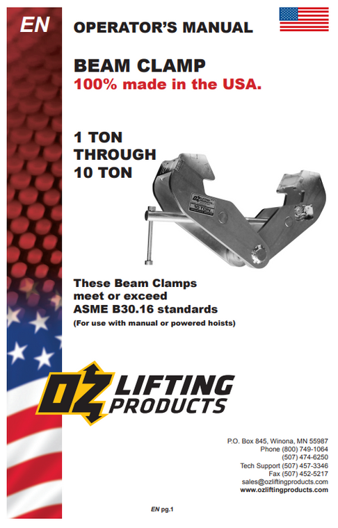 OZ USA Lifting Beam Clamp Manual