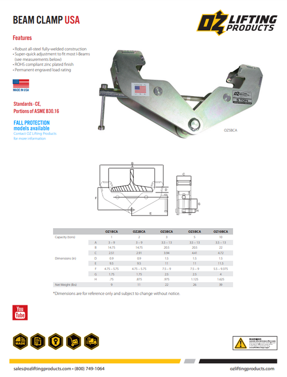 OZ Lifting USA Beam Clamp Brochure