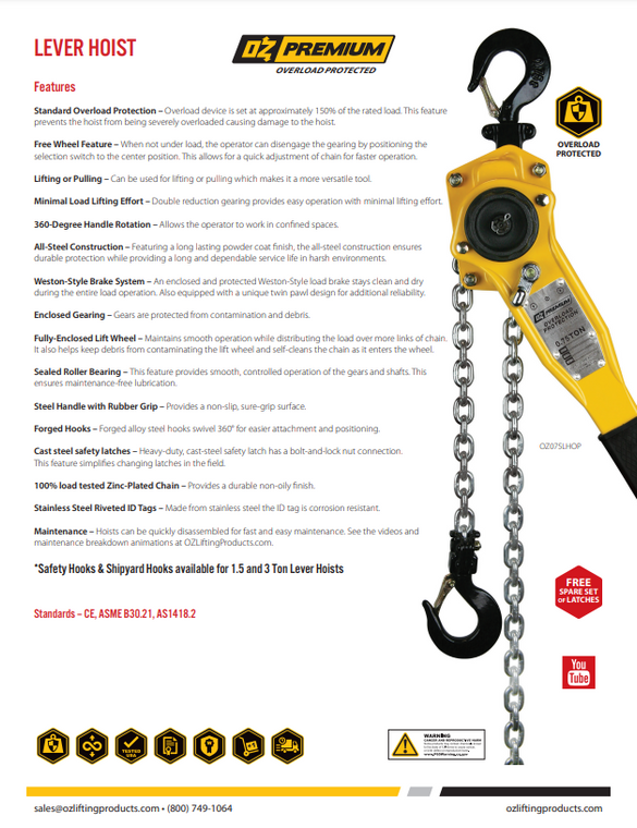 OZ Premium Lever Hoist Brochure