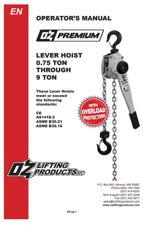 OZ Premium Lever Hoist Manual