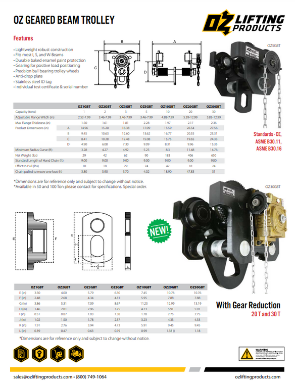 OZ Geared Beam Trolley Brochure