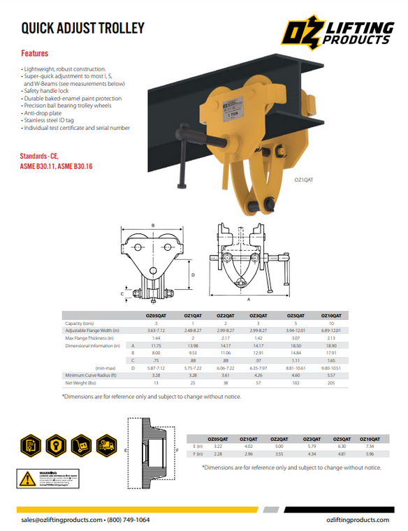 OZ Quick Adjust Beam Trolley Brochure