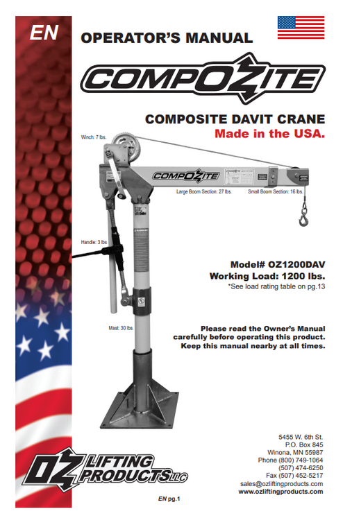 OZ COMPOZITE Davit Crane Manual