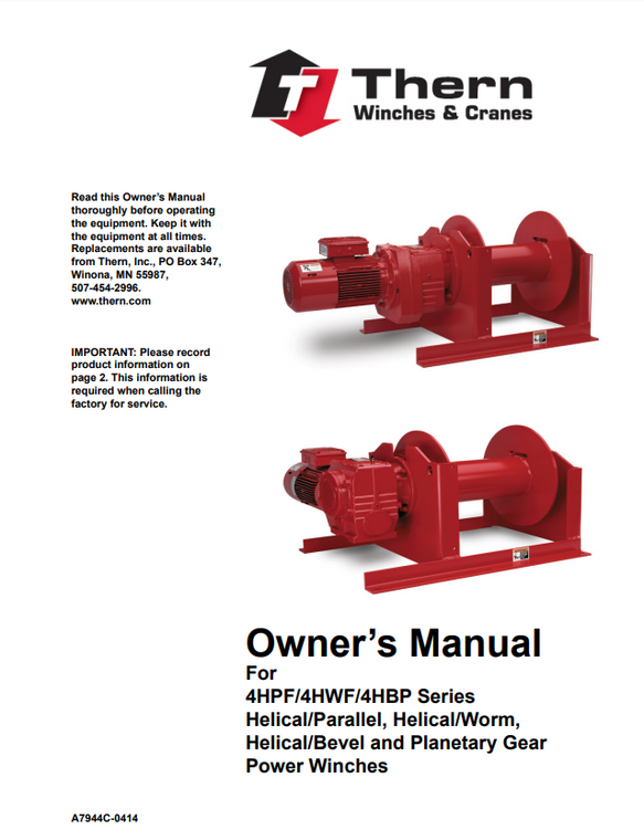 Thern 4HPF / 4HWF / 4HBP Series Power Winches Manual