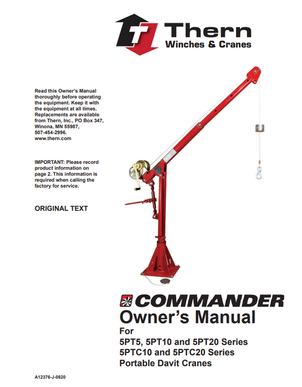 Thern Commander 2000 Portable Davit Crane Manual