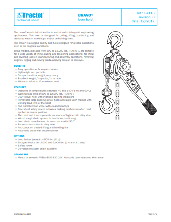 Tractel Bravo Lever Hoist Brochure