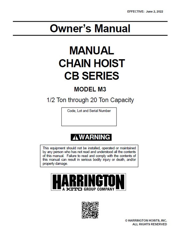 Harrington CB Hand Chain Hoist Manual Rev 6/2022