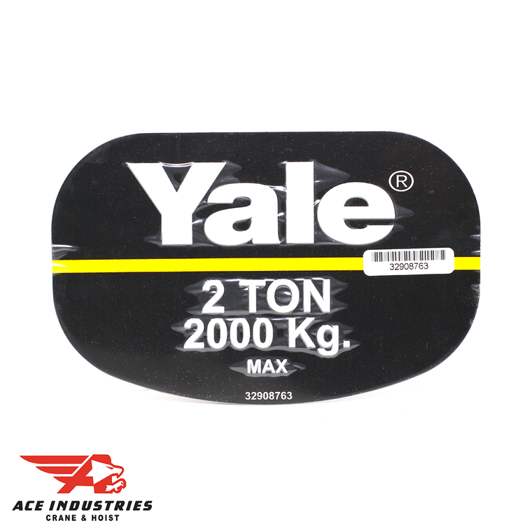 Yale Capacity Label, 2 Ton 2000 KG - 32908763 provides a clear and visible indication of material handling equipment weight capacity for safe use.