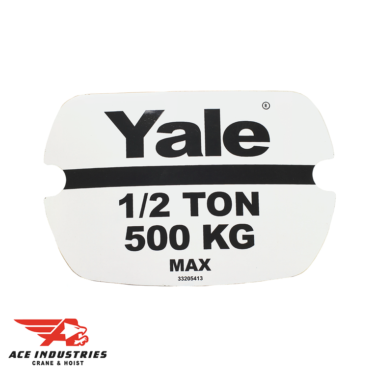 Yale Capacity Label, 1/2 Ton 500 GK - 33205413 provides a clear and visible indication of material handling equipment weight capacity for safe use.