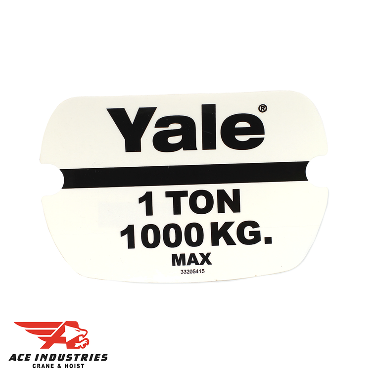 The Yale Capacity Label, 1 Ton 1000 KG - 33205415 provides clear and visible indication of material handling equipment weight capacity.