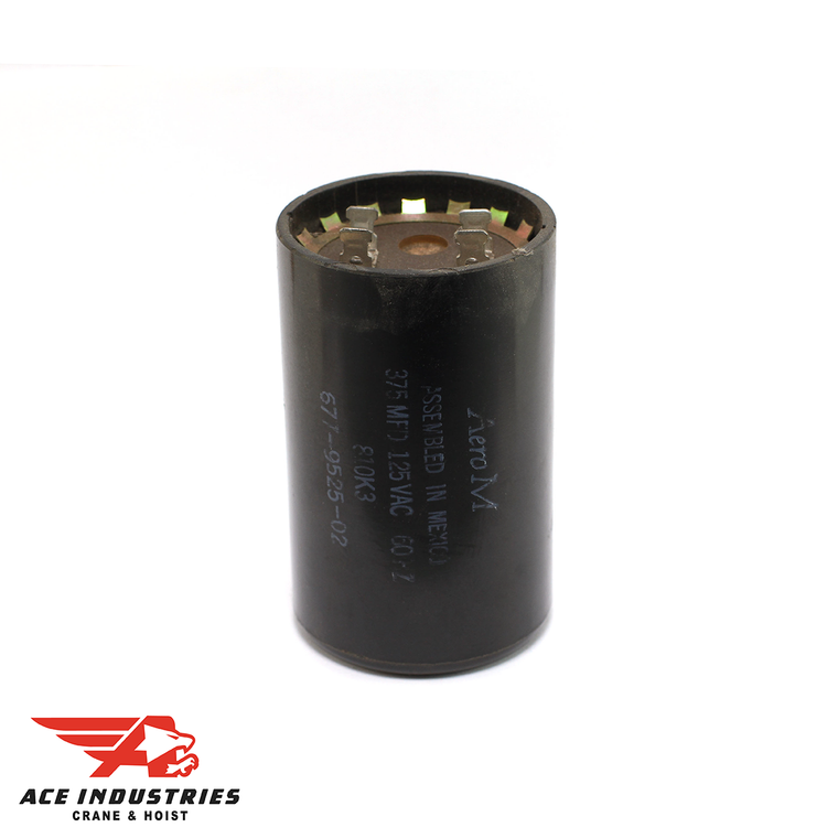 Coffing Capacitor with 375MFD capacitance and 165VAC voltage rating. Used in power supplies and motor control circuits.