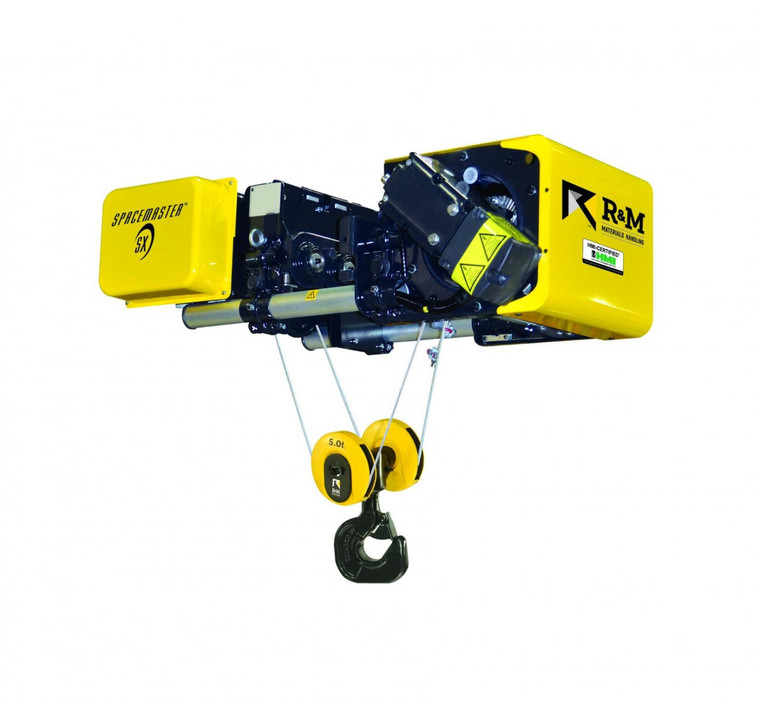 The R&M Spacemaster SX 5 Ton 20/3.3 Dual Speed Wire Rope Hoist is a reliable and efficient solution for heavy lifting in industrial settings.