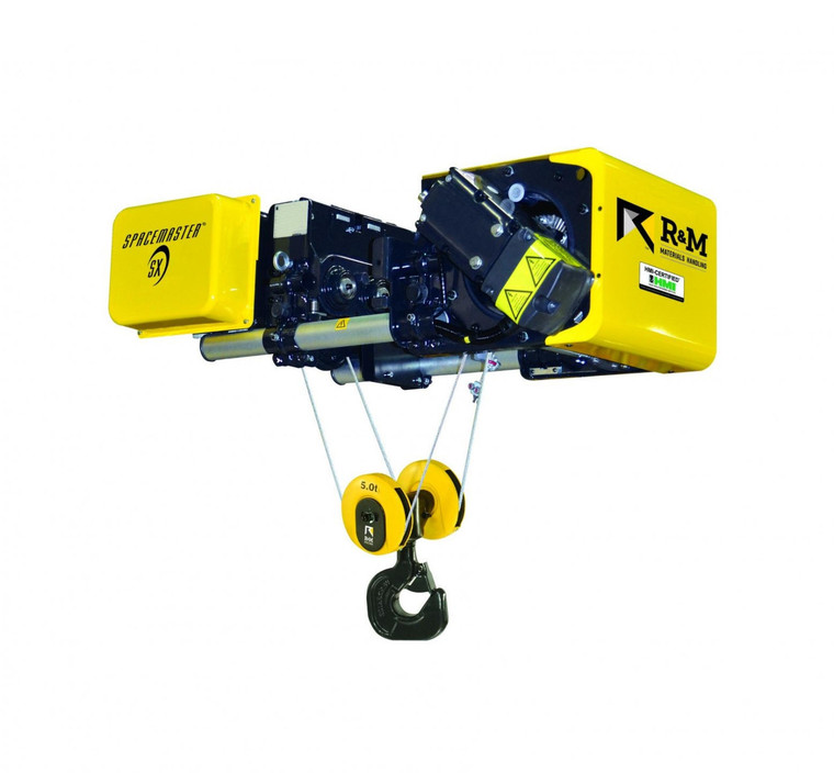 The R&M Spacemaster SX 7.5 Ton 20/3.3 Dual Speed Wire Rope Hoist is a reliable and efficient solution for heavy lifting in industrial settings.