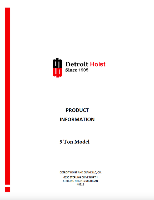 Detroit 5 Ton Wire Rope Hoist DRB10M28-26 Manual