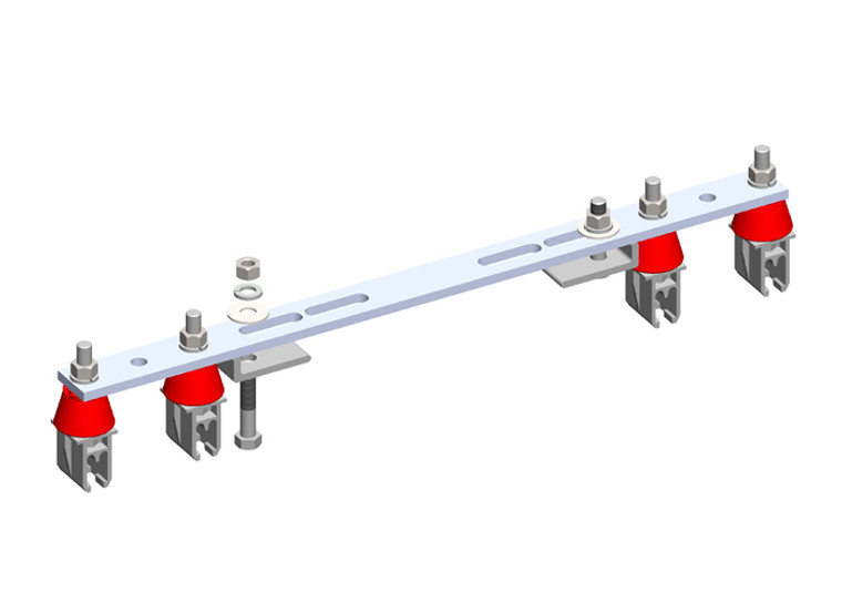 Conductix 8-Bar, Bracket, Flange, with Hanger Clamps, Plastic Snap-in, 2+2, w/Insulators, 19 3/8 Inch L