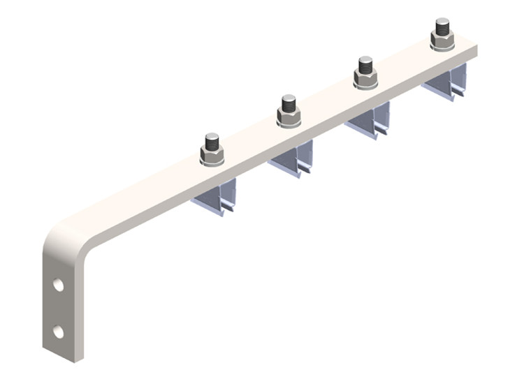 Conductix 8-Bar, Bracket, Web, with Hanger Clamps, 4 Steel Snap-in, 3 inch on Center, 15.75 inch L