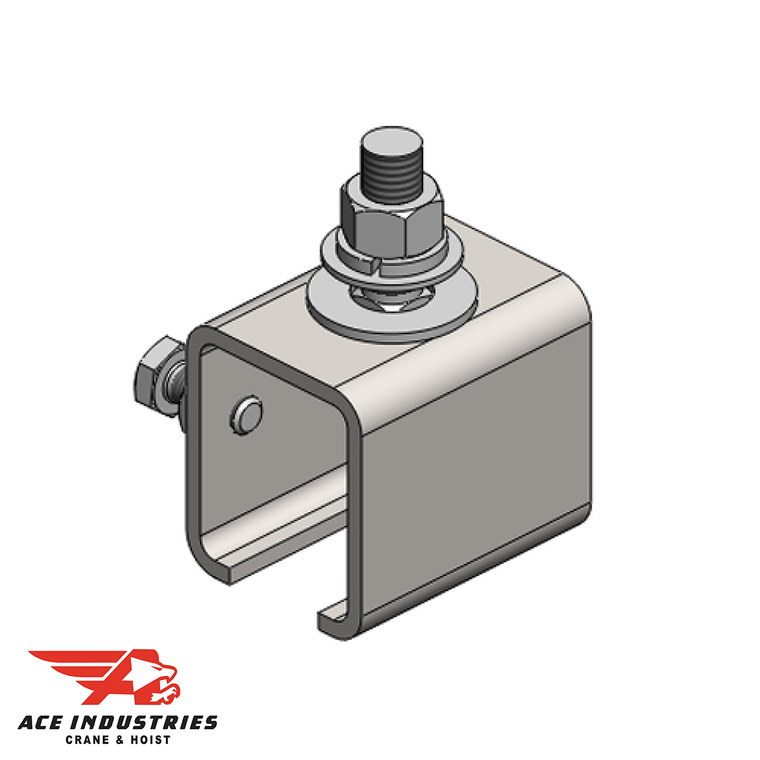 Standard Duty C-Track Anchor Bracket: Stainless steel, end-feed style. Reliable support for festoon track on angle iron cross arm supports.