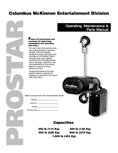 Prostar Rig Motor CM Electric Pro star Manual