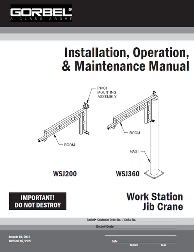 Gorbel WSJ200 & WSJ360 Work Station Jib Crane Manual