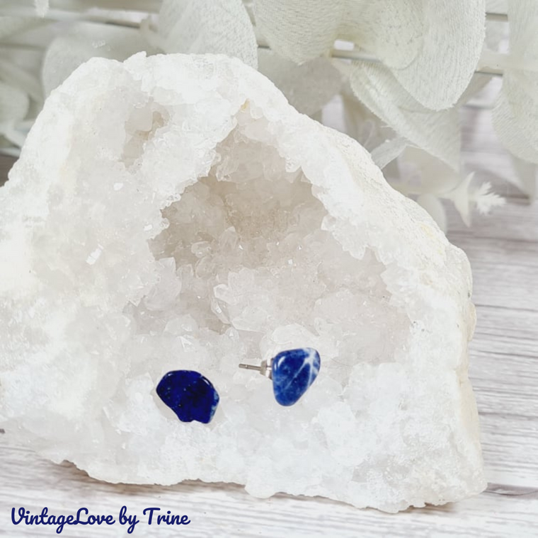 Polished Lapis Lazuli Stud Earrings 