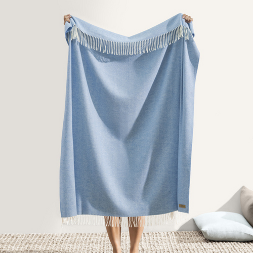 Italian Herringbone Throw - Blue Denim