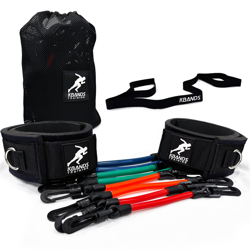 Kbands Cheer Pack Includes A Travel Bag, Kbands Comfort Leg Straps, Stretching Stunt Strap, 4 Pairs of Leg Resistance Bands, and the Jump30 Training Download.