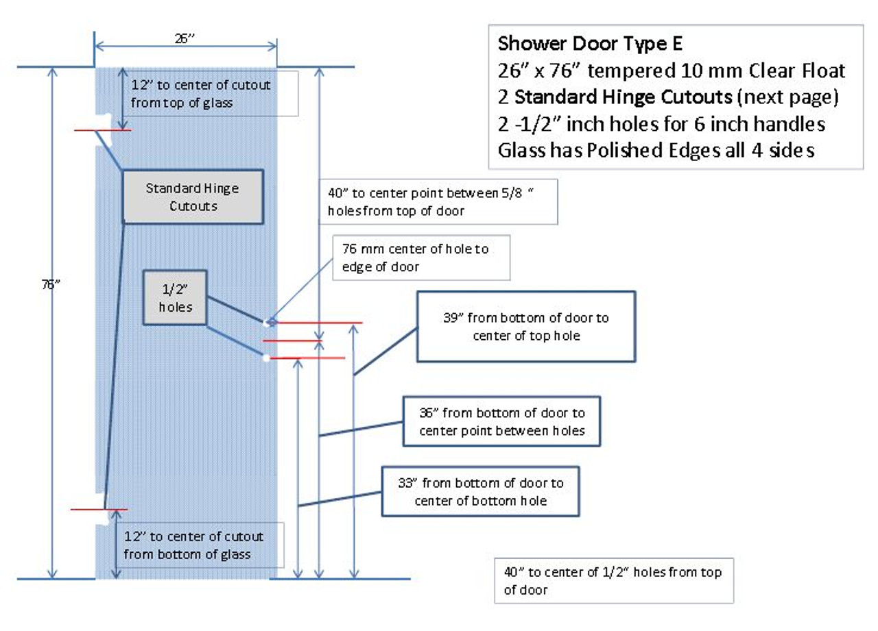 Prefabricated Shower Doors - 10 MM Tempered Glass - 26x76 in for 6" B2BDH