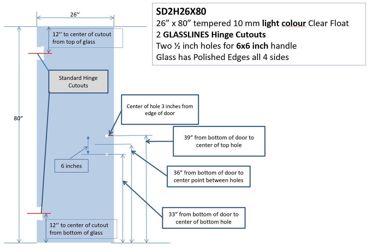 SHOWER DOOR 2 HOLE 26X80