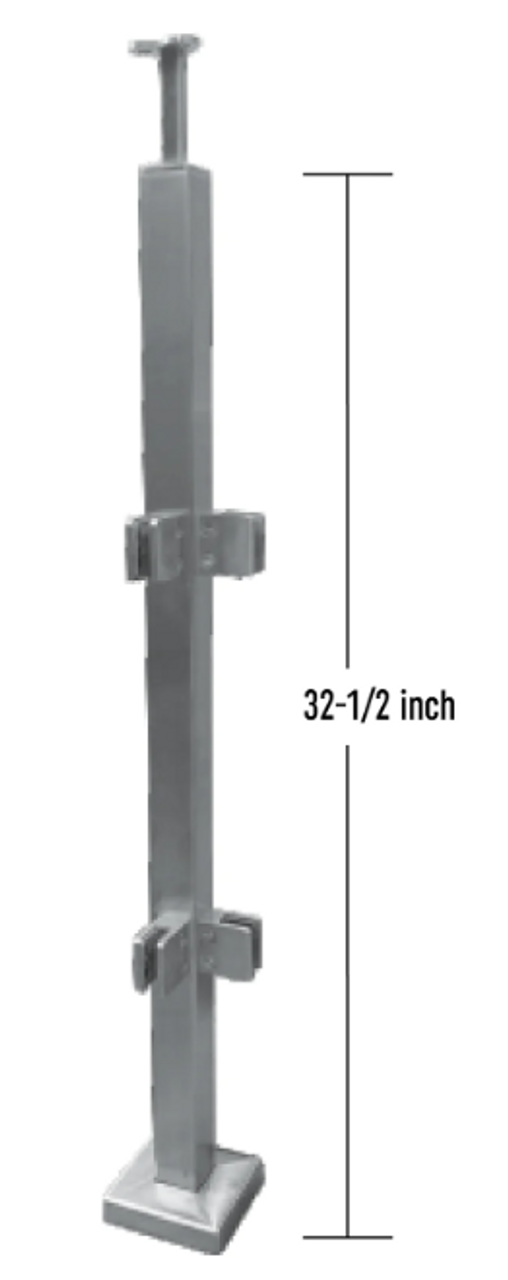 CORNER RAILING POST SQUARE SET 36" OVERALL BRUSHED STAINLESS