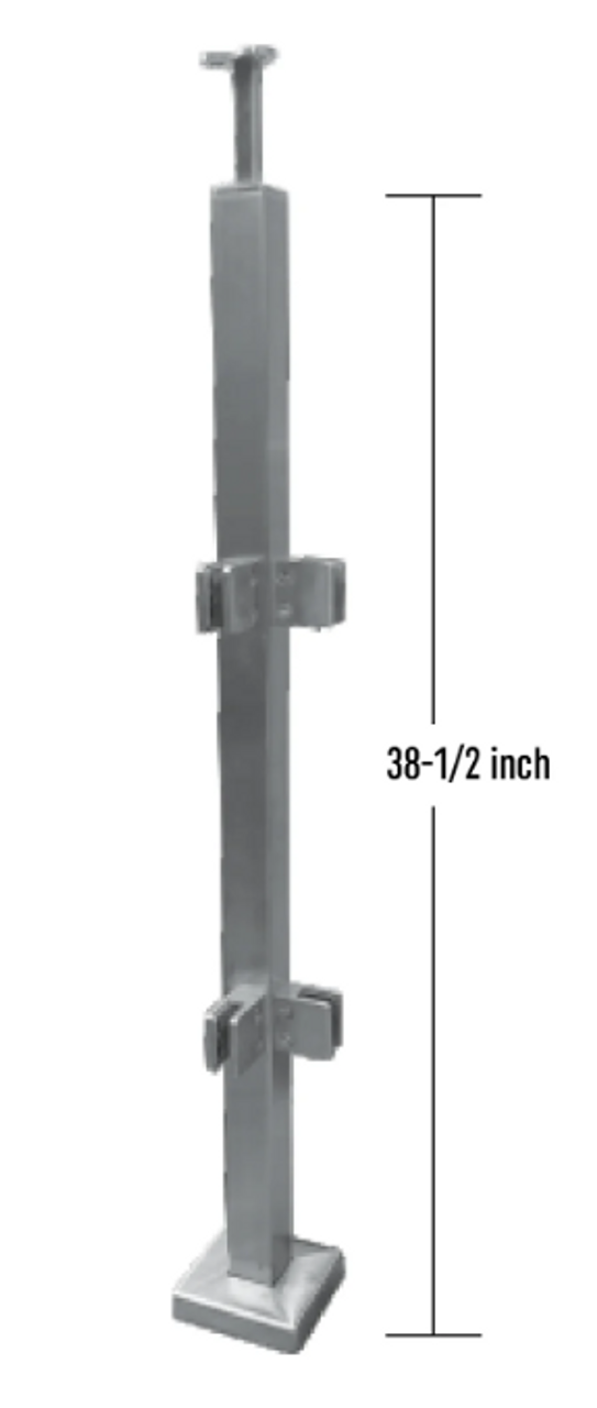 SQUARE CORNER RAILING POST SET 42" OVERALL BRUSHED STAINLESS