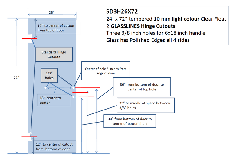 SHOWER DOOR 3 HOLE 26X72