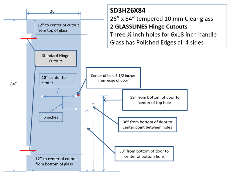 SHOWER DOOR 3 HOLE 26X84