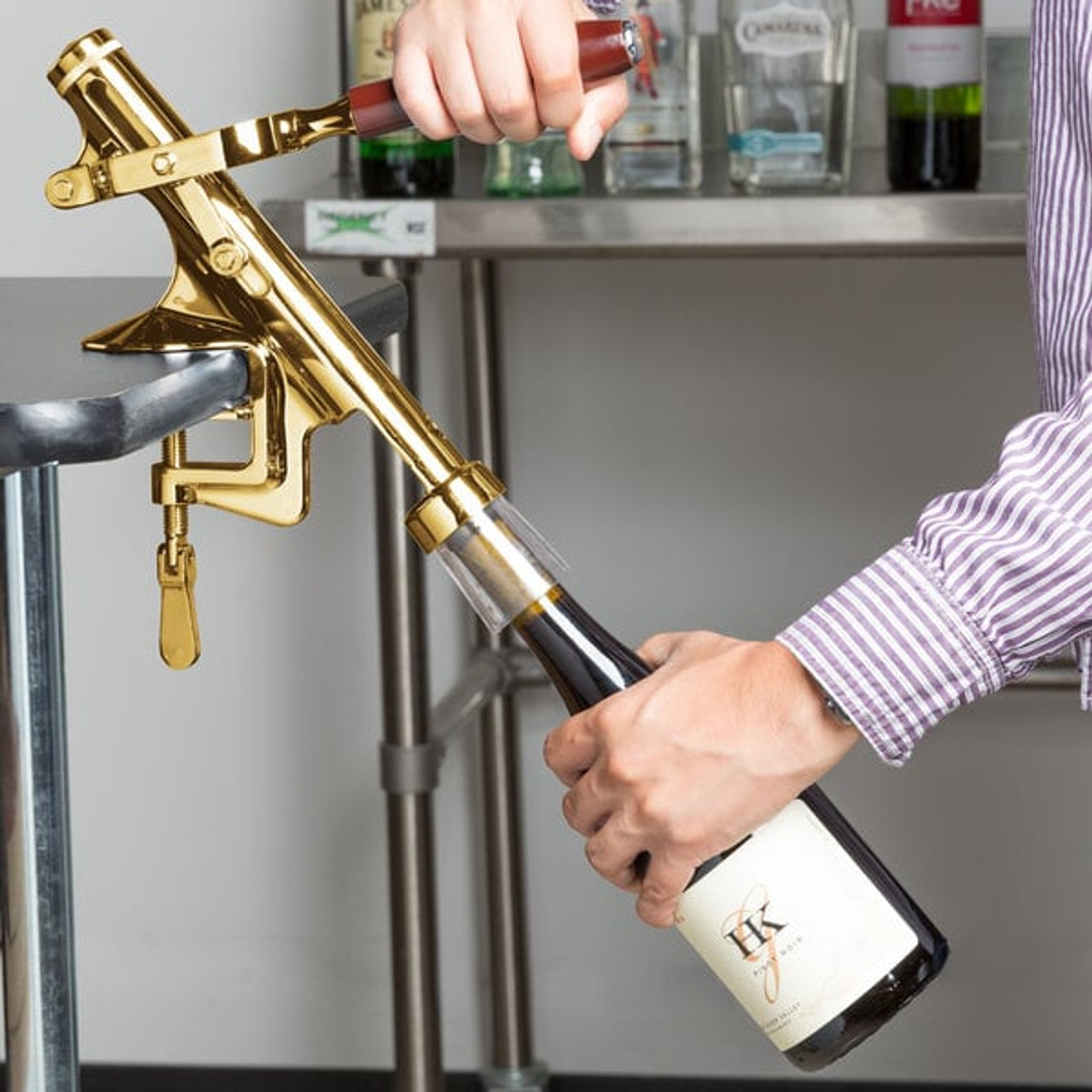 Bar-Pull Brass-Plated Counter Mount Wine Bottle Opener