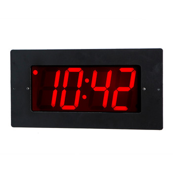 Inova On-Time Wall Clock ONT4BKFM Flush Mounted Black Plastic Case with Black Aluminum Face Plate 4 Digit Red LED