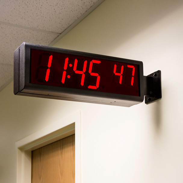 Inova On-Time Wall Clock ONT6DSBK Double Sided Wall Clock - Black Aluminum with Red LED