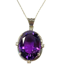 14K Gold Diamond Amethyst Pendant & Necklace 14K Gold Diamond Amethyst Pendant & Necklace